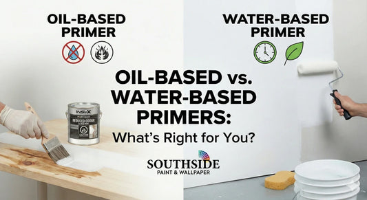 Comparison infographic by Southside Paint & Wallpaper detailing the differences between oil-based and water-based paint primers.